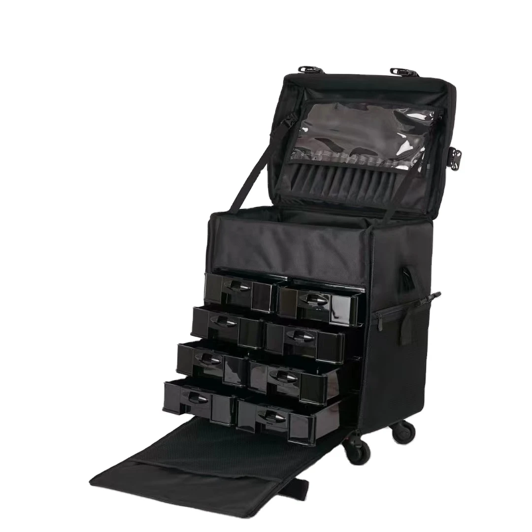 High quality Transparent Makeup multi-function Travel Bag Clear nylon Cosmetic Bag with 4 wheels