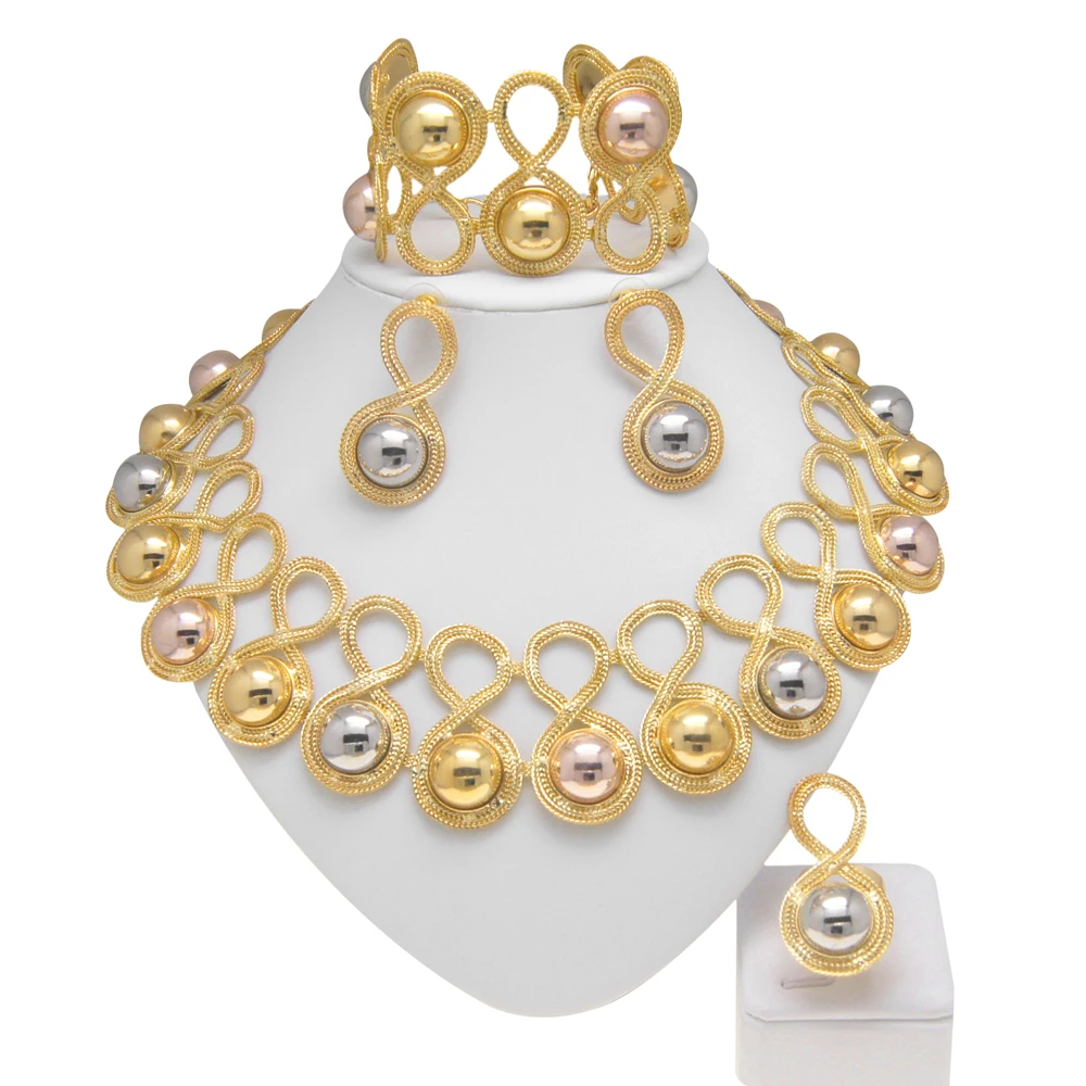 Zhuerrui 24kGold Plated Latest Brazilian Jewelry Set Three Color Electroplating Custom Jewelry Big Necklace Jewellery Set H20006