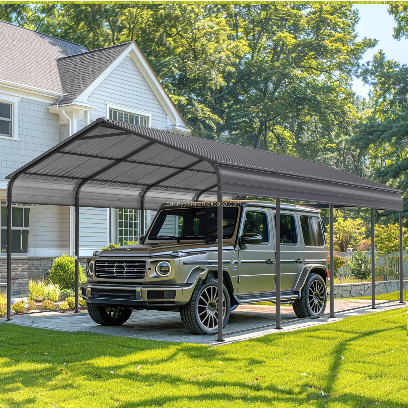 Metal Carport 12x20 FT Heavy Duty Car Tent Outdoor Storage Shed for Car, Boats and Truck, Gray