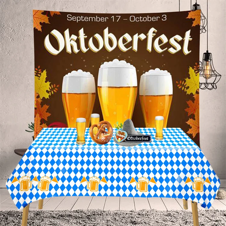 Plastic Happy Oktoberfest Bavarian Flag Table Cover Party Tablecloth Beer Festival Table Cloth for Indoor Outdoor Decoration