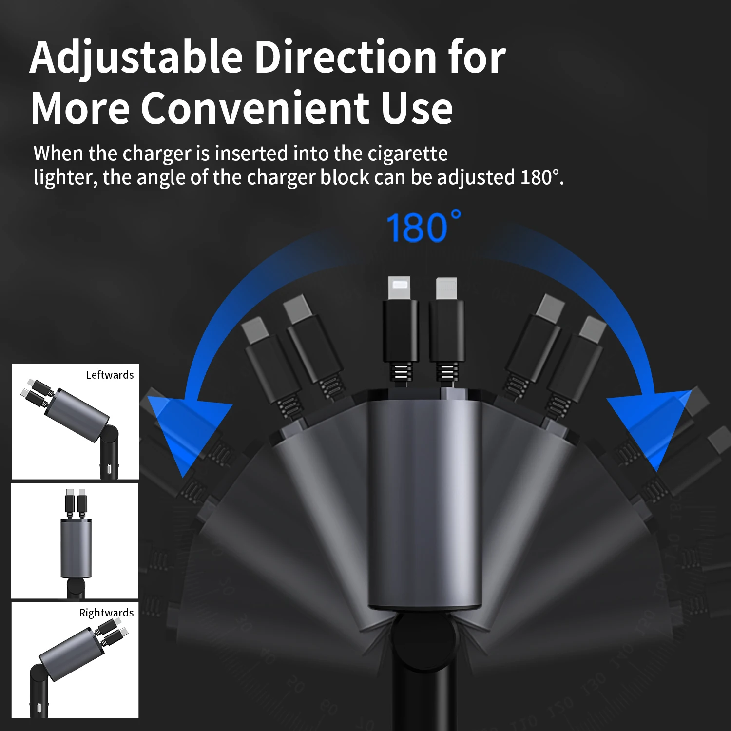 HY 2024 New 100W Fast Quick Charging Cable Storage Led Digital Display Adapter 2 Port Type C Pd Car Station Charger