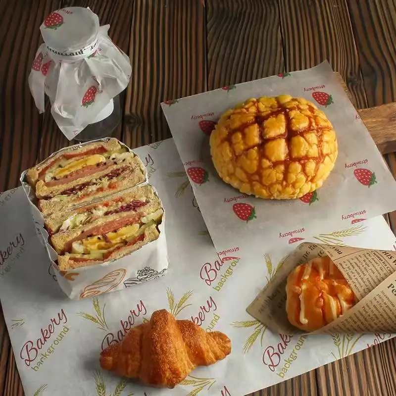 Food grade waxed paper oil proof, custom logo printed oil proof paper for food packaging