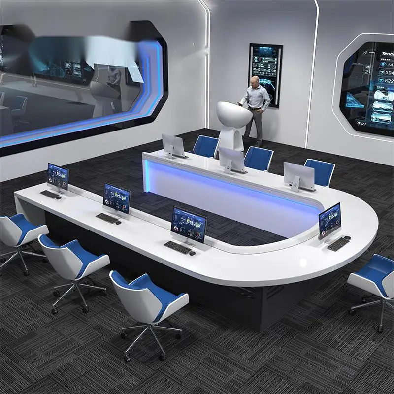 black white contemporary technology office table u shaped round LED conference table and chairs