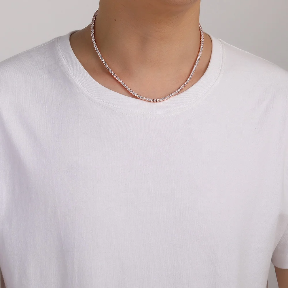 diamond vvs rose gold pure 925 sterling silver 2mm wholesale tennis moissanite chain link necklace