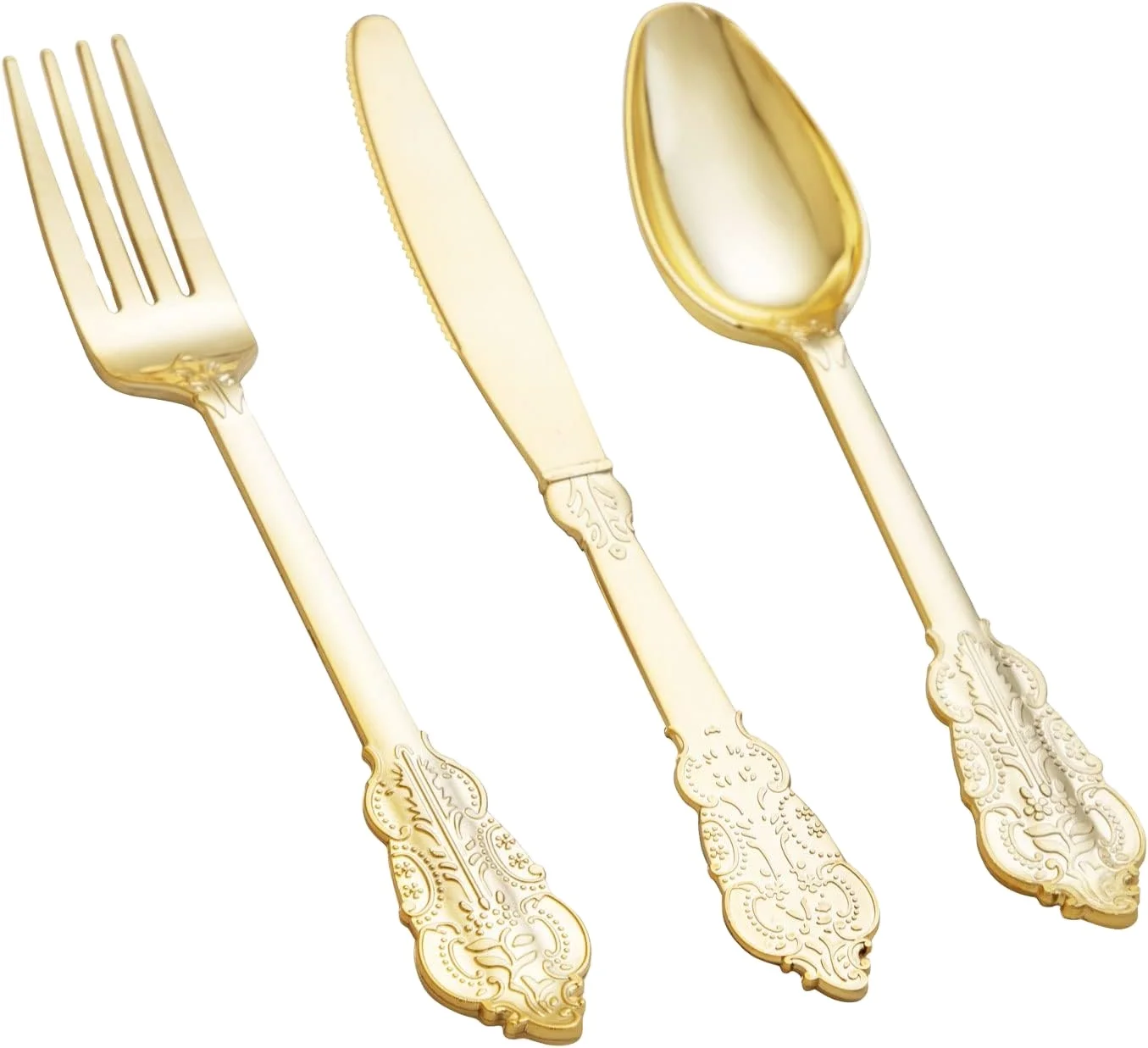 WDF Gold Plated Plastic Silverware Sets Disposable - Heavy Duty Cutlery Knife Spoon and Forks