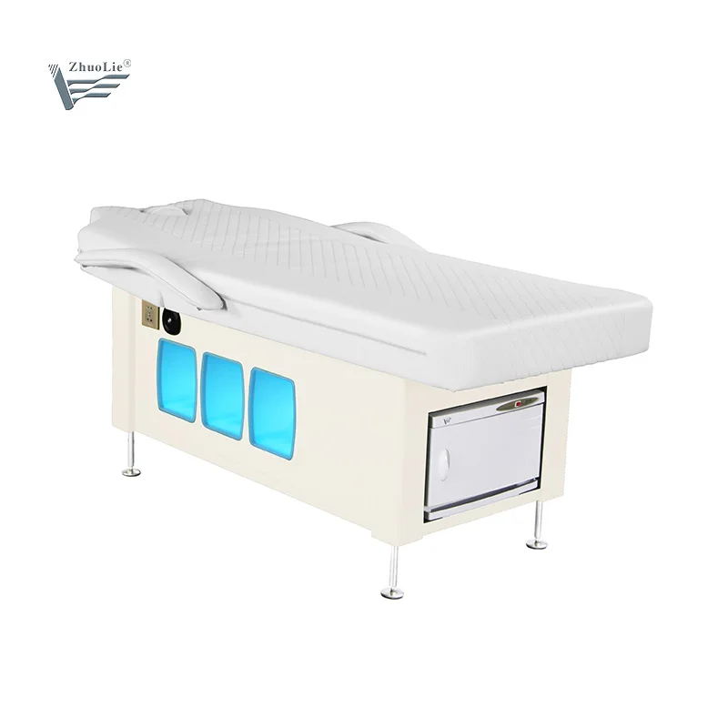 Luxury LED Electric Massage Facial Bed Adjustable Beauty Salon 2 Motors Vibration Music Heated Massage Bed