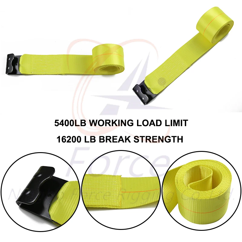 4' 30ft Heavy Duty Flatbed Truck Winch Strap 4 Inch Winch Straps Yellow Winch Strap with Flat Hook