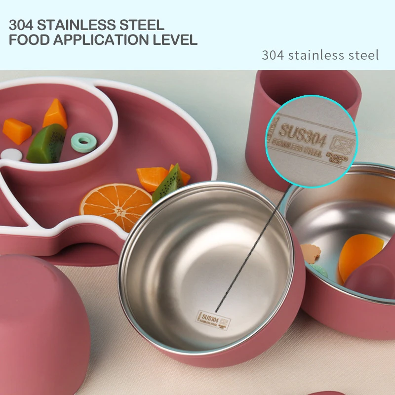 Baby food grade BPA free using Safe Silicone lunch Plate Cute Children Dishes Kids Feeding Bowls Fits with cutlery bowl