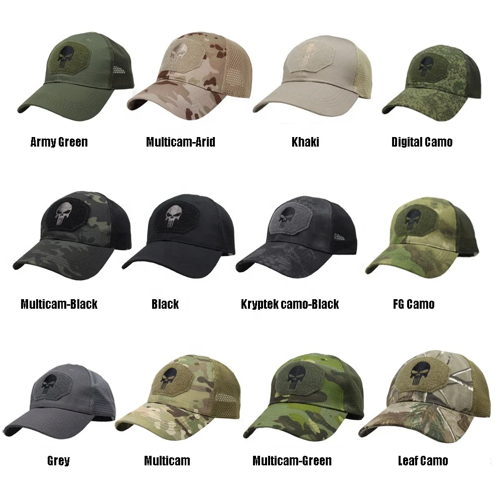 tactical camo cap Baseball Hats Patriotic Caps punisher Cap Skull Mesh Trucker Hat Outdoor Breath Sun Hats Hunting Camouflage