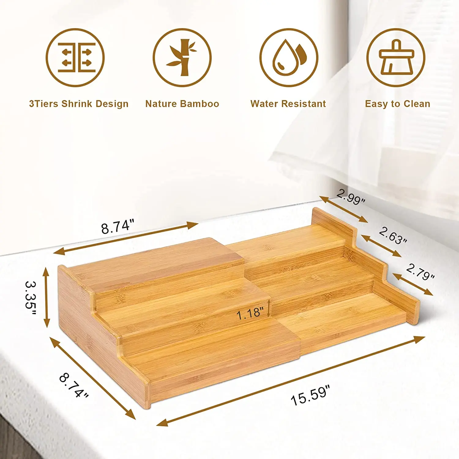 kitchen  bamboo spice organizer expandable spice rack organizer 3 tier spice drawer organizer