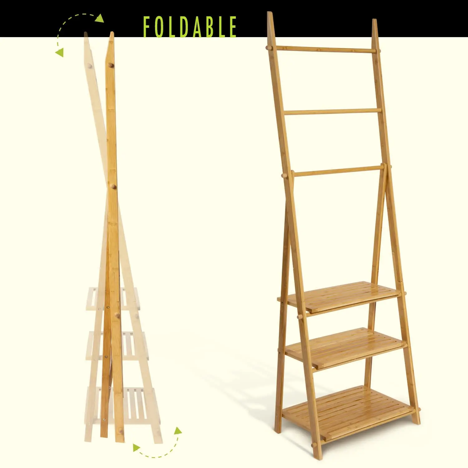 3 Tier Shelves Bamboo Ladder Towel Rack Bathroom Standing Towel Rack Shelf