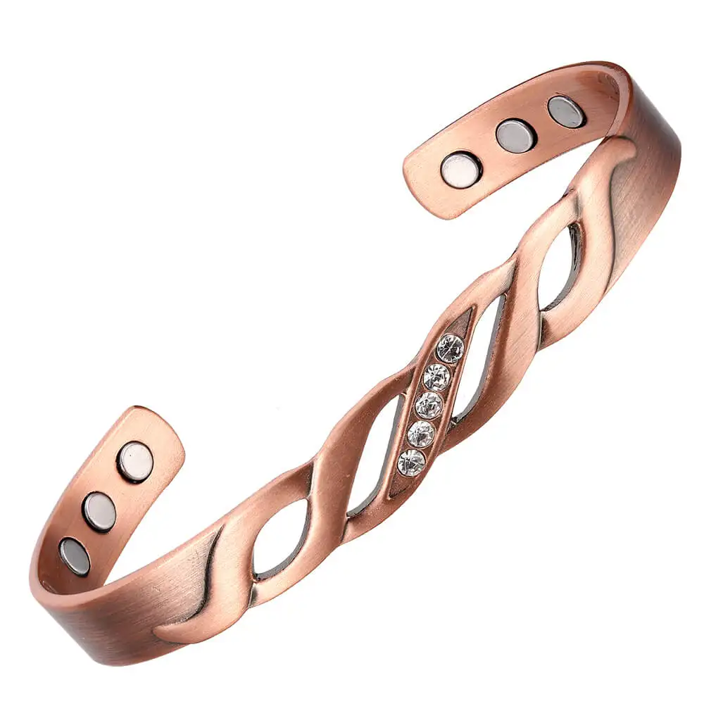 BioMagnetic Jewelry  8mm Women Copper Bracelet Bangle Arm Cuff Crystal Bracelet