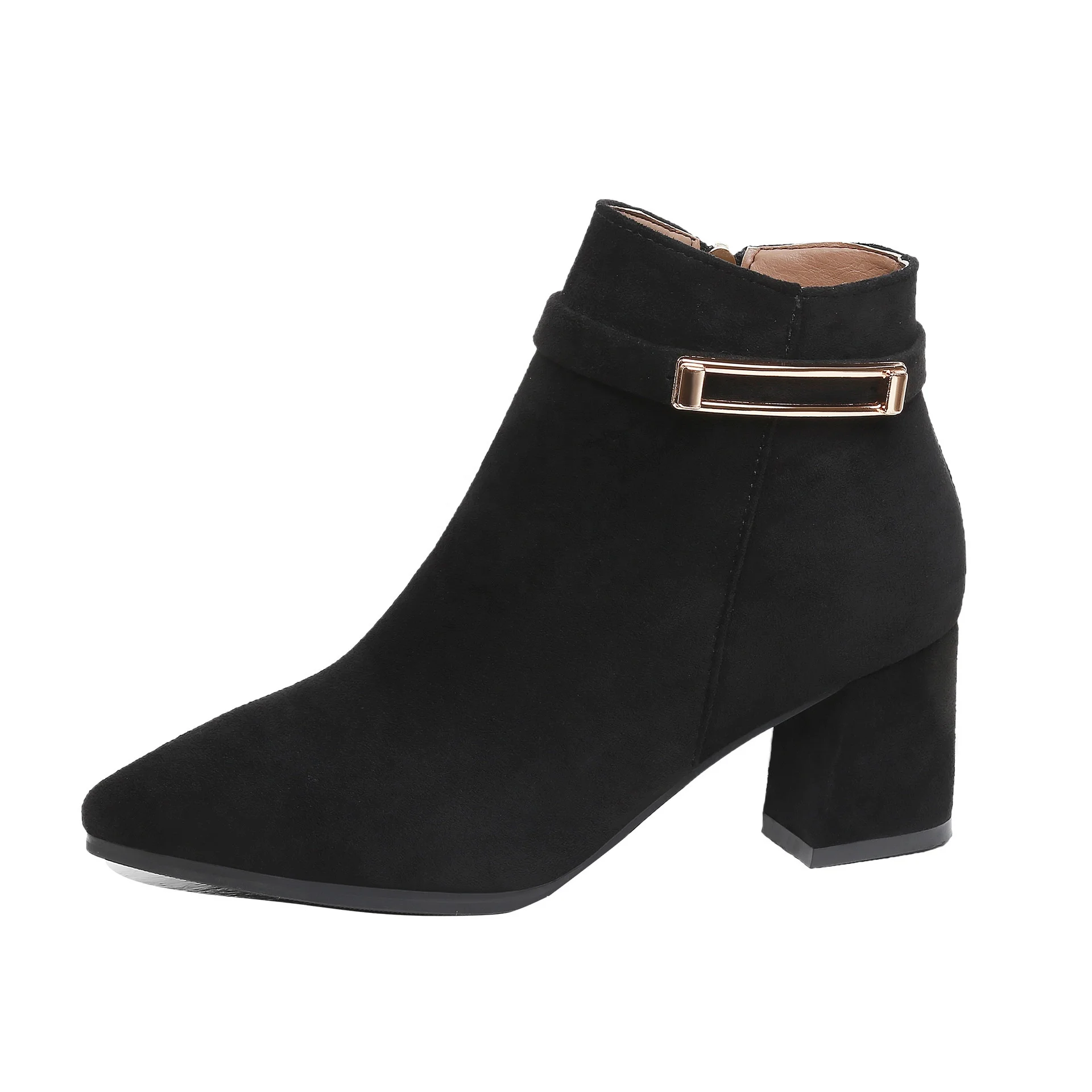 New Design Chelsea Suede Pointed Toe Shoes Chunky Heel Ankle Boots High Heeled Women Shoes