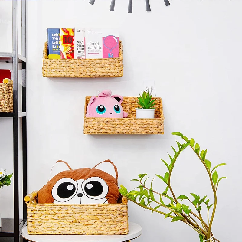 2022 new arrival rectangular water hyacinth woven basket storage straw woven basket