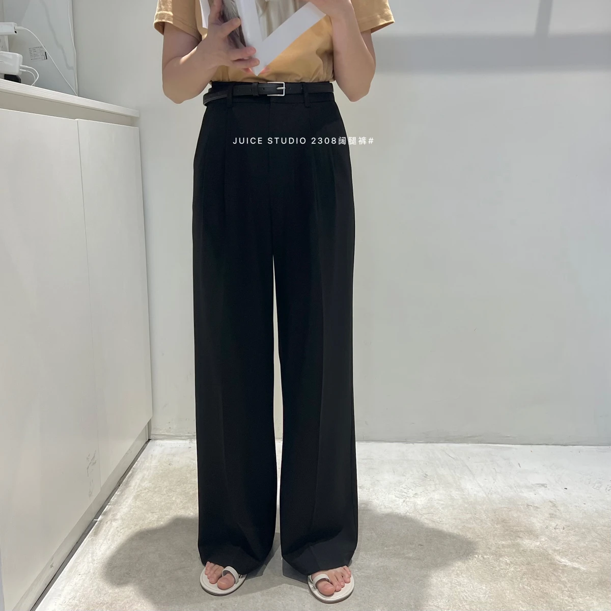 49# 2024 Women Wide Leg Pants Pocketed Solid Color Pants  Casual Pants Office Lady High Waist Straight Trousers
