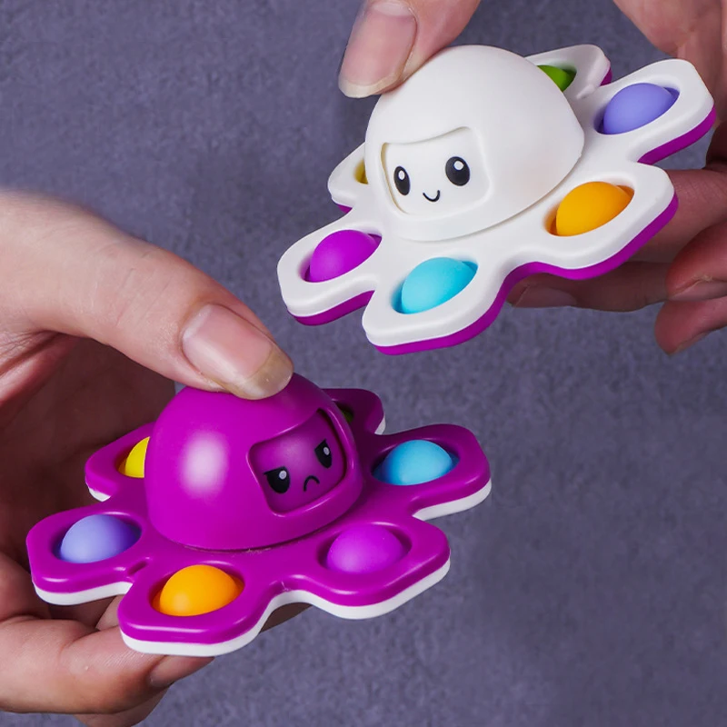 New Amazon FBA Design Push Popping Bubble Face-Changing Octopus Simple Dimple Spinning Fidget Spinner Toy Octopus