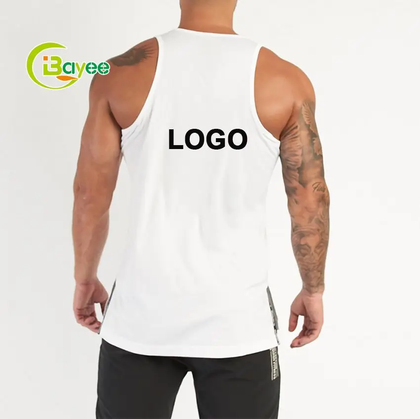 Custom Men Sleeveless Cotton White Singlet Athletic Workout Fitness Muscle Stringer Tank Tops Travel Gym Skin Tight Vest