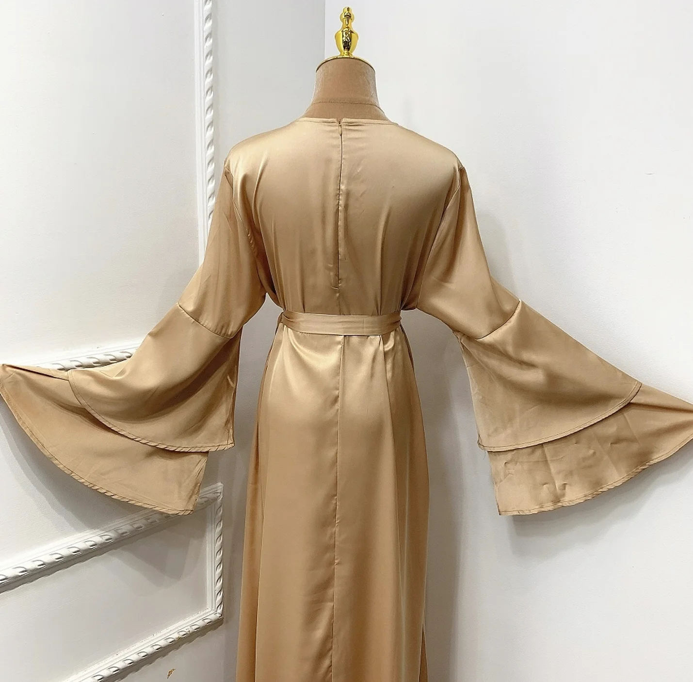 2021 modern fashion satin abaya ruffles sleeve Ramadan Muslim dress women  Dubai Turkish  long dress muslim islamic clothing