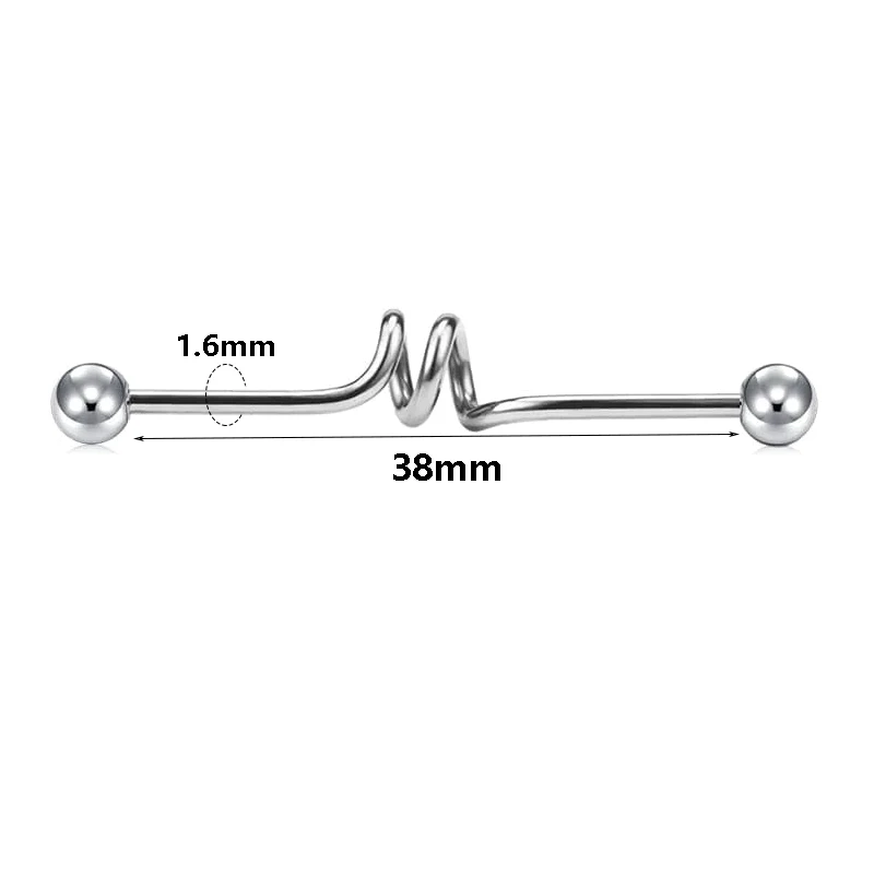 1pc 14 Gauge Women Industrial Stainless Steel Industrial Barbell Piercing 38mm External Thread