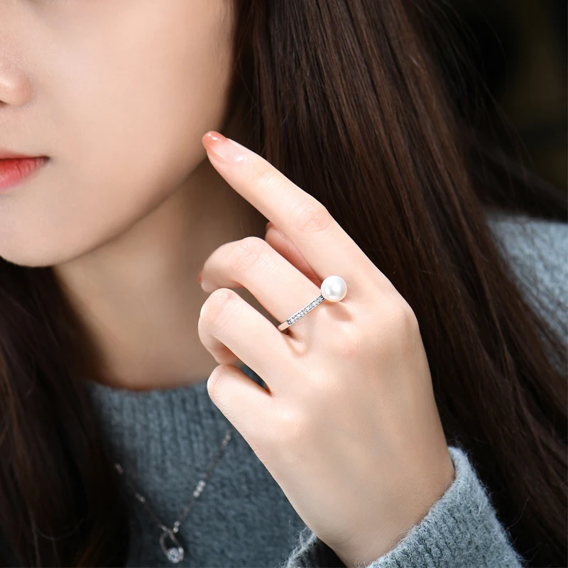 Customized Luxury Engagement Wedding Rings Fine Jewelry Gift Wholesale Rhodium Plated 925 Sterling Silver OEM Unique Pearl Ring