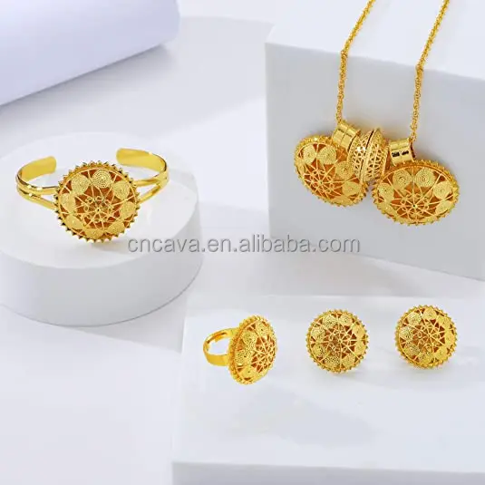 fashion popular design ethlyn 4pcs 18K gold plated ethiopian jewelry sets necklace eritrean/habesha bride wedding gifts