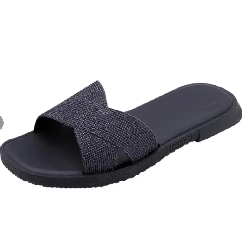 2021 Custom New Indoor Non-slip Sandals Flat Ladies Fashion Sequin Ball Slide Slippers