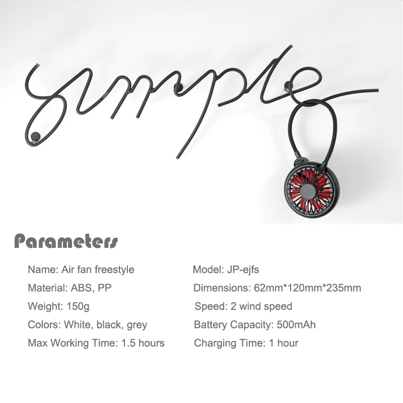 Janpim Brand OEM Portable Hanging Neck Cooling Fan Foldable Package with Multi-function Application For Outdoor Sports