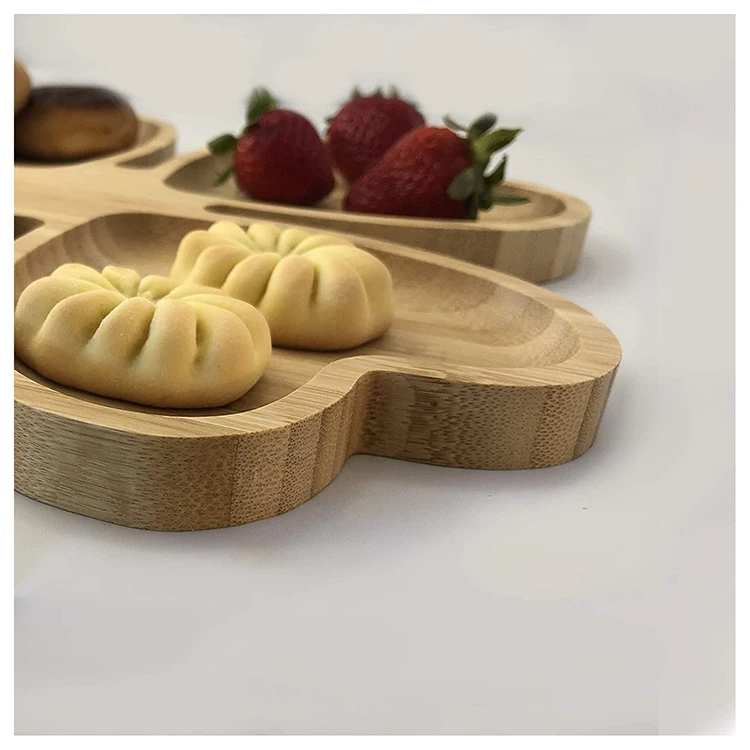
Factory Customized Four-leaf Clover Shaped Bamboo Fruit Snack Serving Tray with Four Grids 