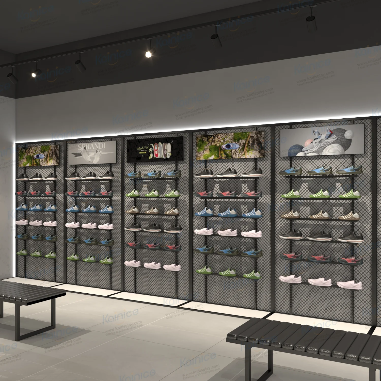 Kainice Business Shelving Design Retail Racks One-stop Cloth Metal Display Black Metal Gondolas For Store