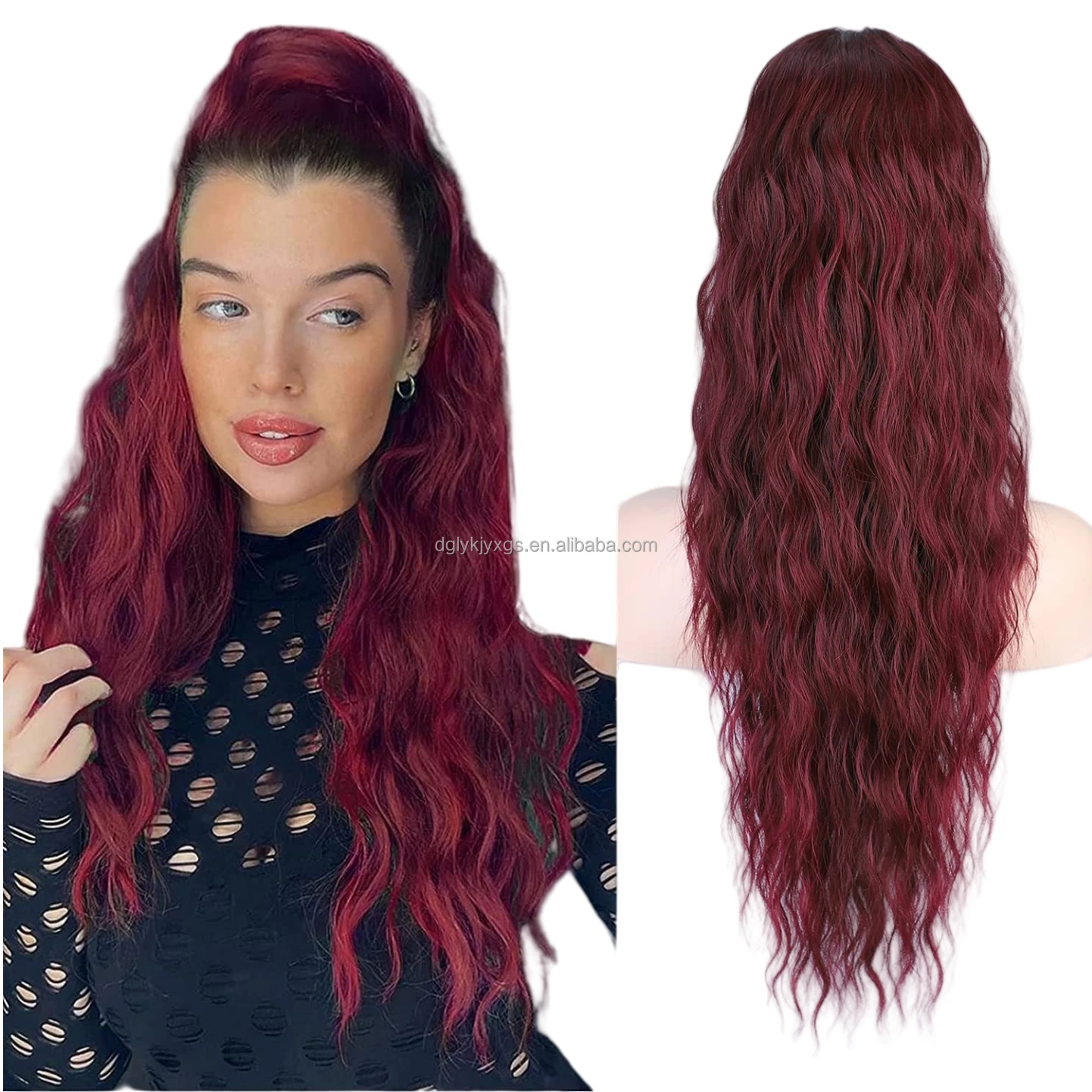 Customized wholesale Fluffy corn roll drawstring Ponytail honey blond  ponytail  water wave wig synthetic hair for women hair