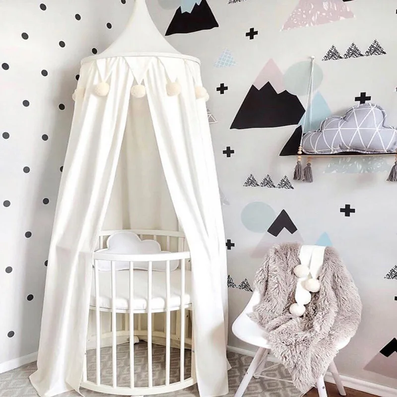 New Fabric Triangle Ball Lace Hanging Baby Mosquito Net Kids Bed Canopy For Room Decor