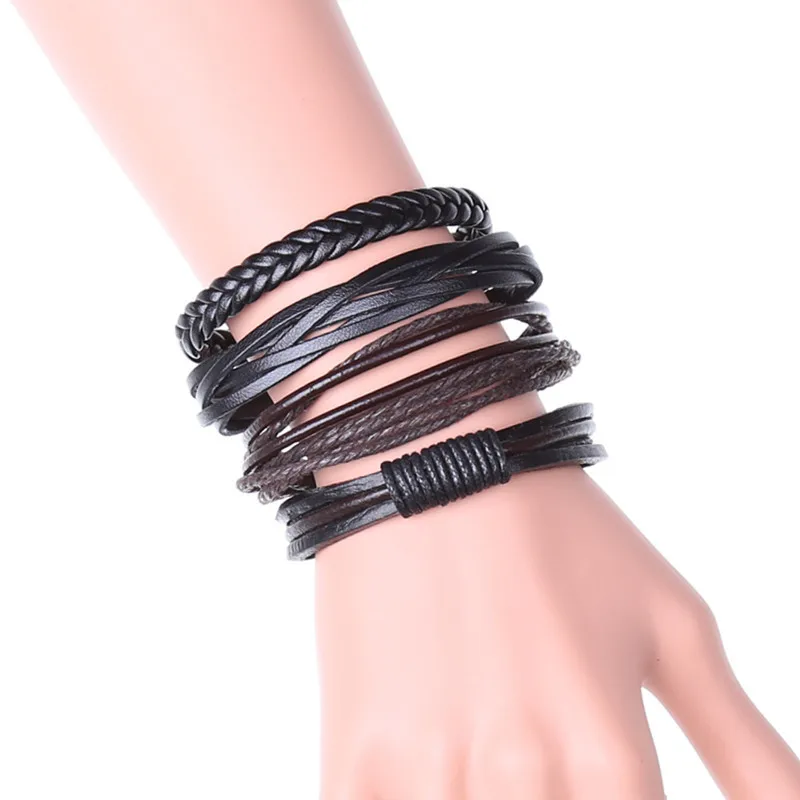 
Multi layer Adjustable Leather Woven Braided Bracelet Wrist Cuff Wristband 