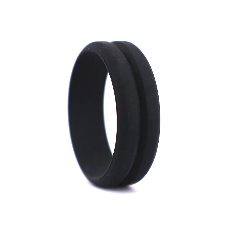 Brushed Top Beveled Edges Durable Rubber Wedding Ring for Sports,Black Silicone Ring for Gym, Outdoors Silicone Ring