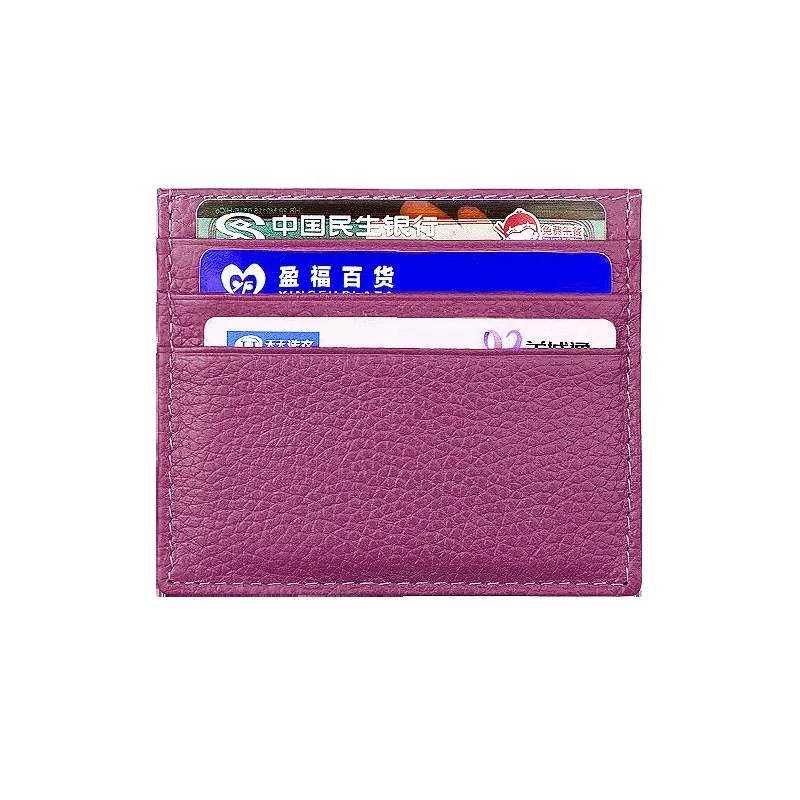 Bifold Cowhide Leather Slim Card Holder Slim Genuine Pebble Leather RFID Blocking Credit Card Holder Wallet
