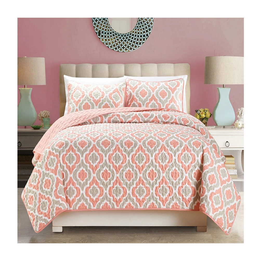 Оптовая продажа Реверсивный стеганый комплект постельного белья покрывало на голову, комплект из 3 предметов с принтом из микрофибры одеяло