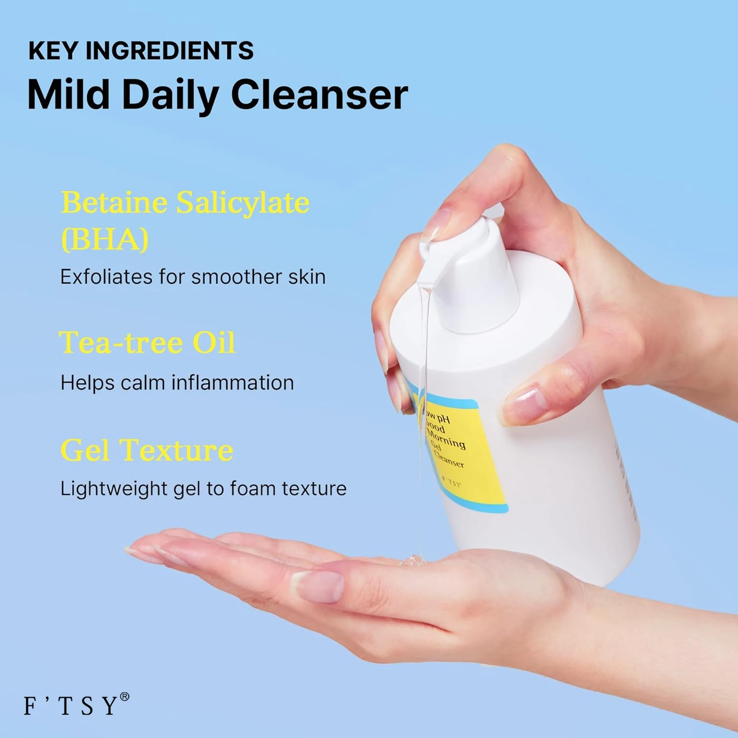 Private Label Low PH Gel Cleanser Daily Mild Face Cleanser BHA Tea Tree Oil for Sensitive Skin