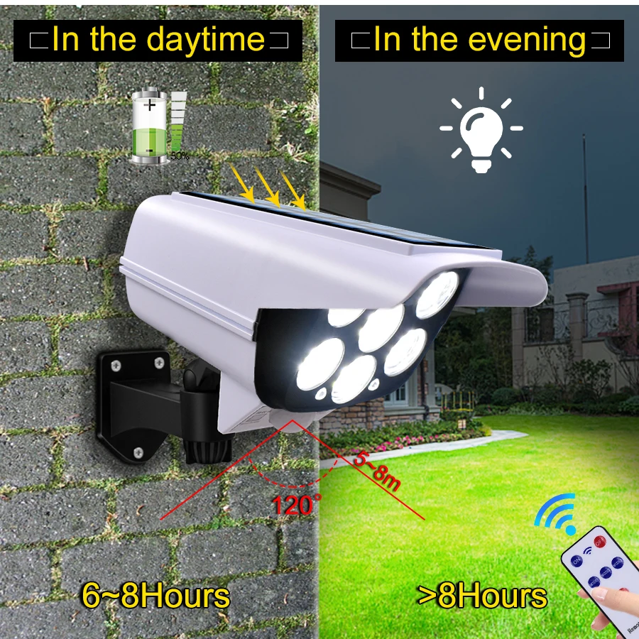 Solar Light Motion Solar Garden Lamp Outdoor Street Spotlight Sensor Security Dummy Camera Flood Light IP65 Waterproof 77 LED