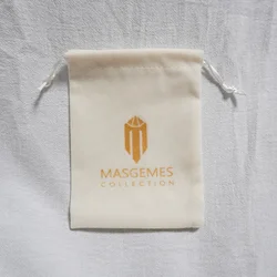 Custom  gold Logo slide White Beige Watch packaging bags Perfume Velvet Jewelry Drawstring Pouch Bag