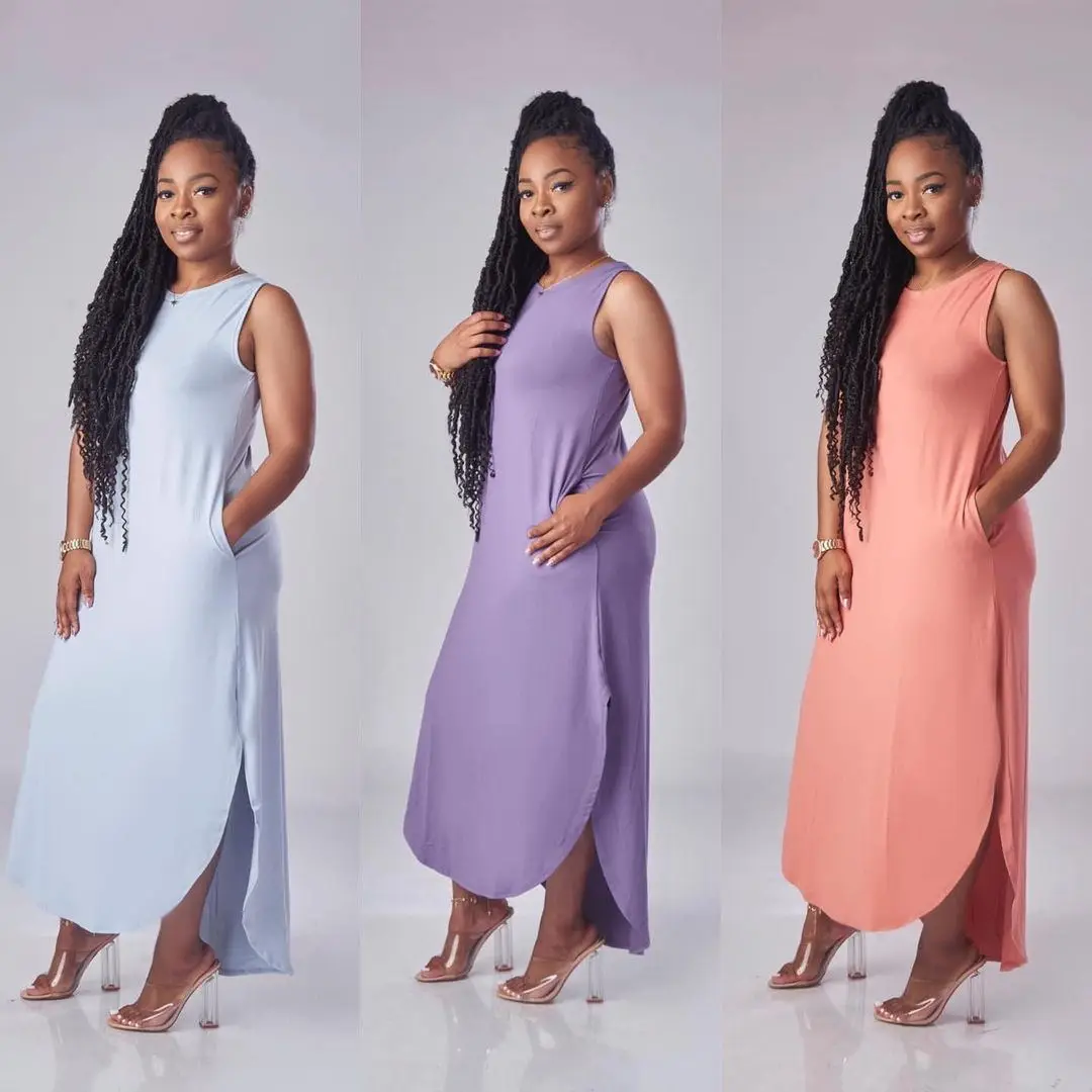Casual 2022 women clothes Fashion solid color tank top slit dress women ladies elegant summer trending dress