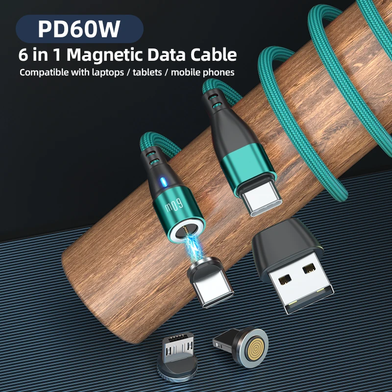 Магнитный usb-кабель 3 в 1 быстрая зарядка совместим с мобильными телефонами планшетами PD 60 Вт магнитный кабель