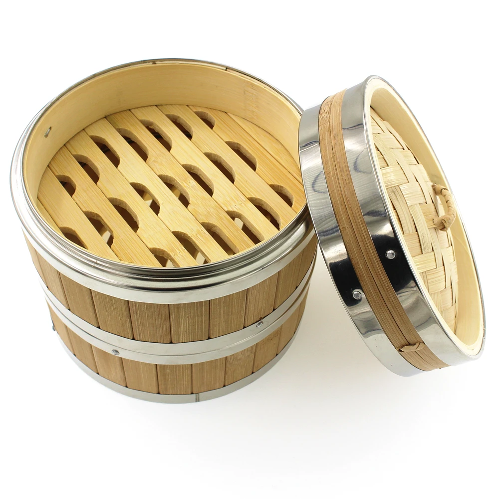 
Hot sale Basket Stainless Steel 10inch Handmade Bamboo Steamer cookware sets for restaurant 