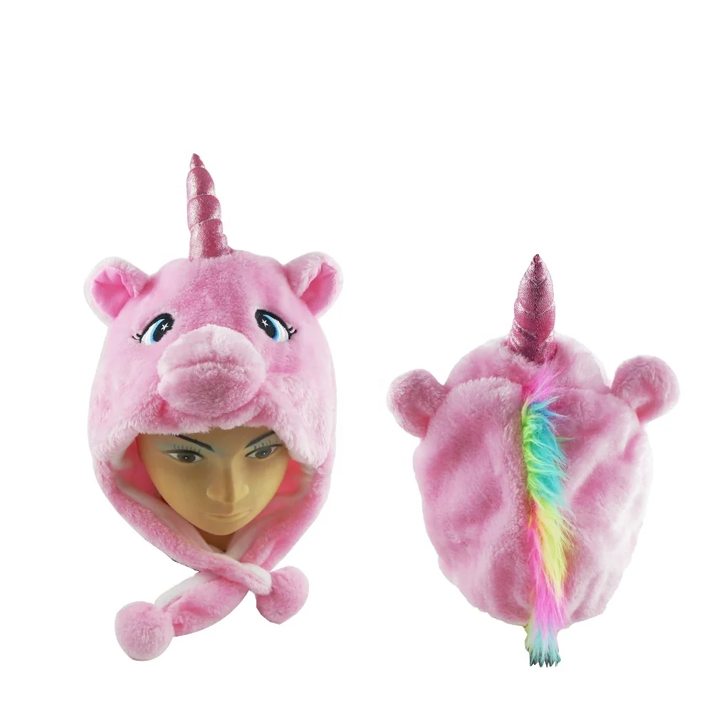 Faux Fur Plush Earflap Holiday Hat Ear Moving Unicorn Rabbit Panda Animal Hoodoe Trapper Children Winter Unisex Girl Kids