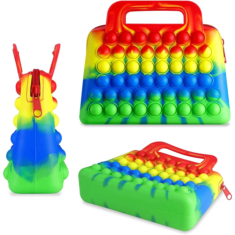 Fidget Sensory Handbag Clutch Bag Rainbow Bubble Cute Relieve Stress Silicone Makeup Bag