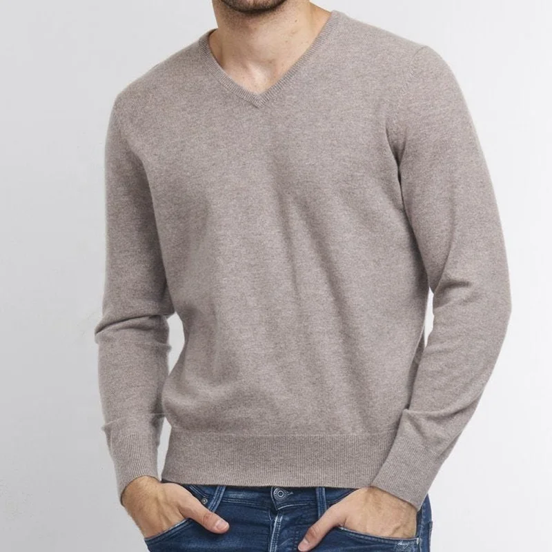 Knit Sweater Custom Wholesale High Quality Classic O-neck Soft Cashmere Men Blank Plain Dyed Super Soft Solid Pattern V-neck