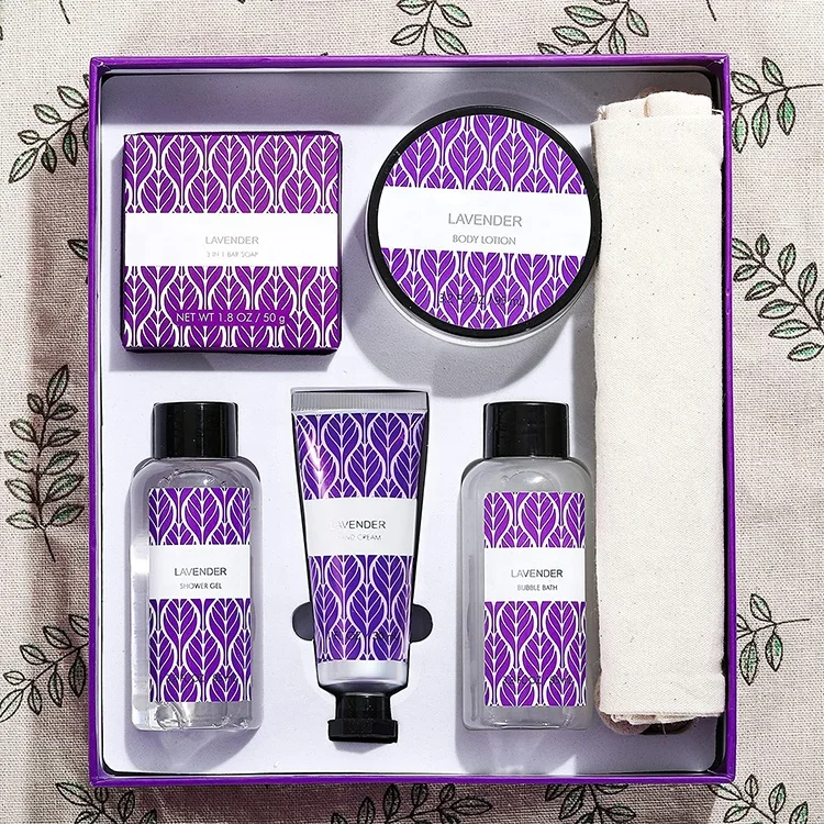 Lavender Bath Set H0ome Spa Set Includes Body Lotion Shower Gel Bubble Bath Hand Cream Travel Bag