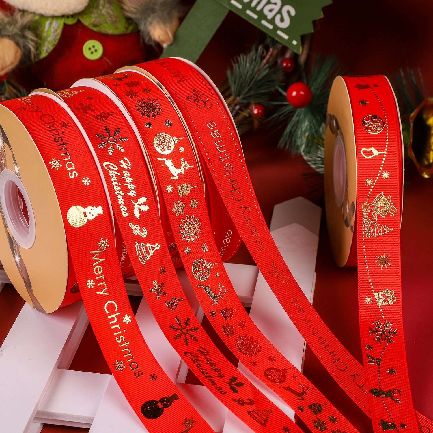 Customized wholesale Christmas ribbon ribbed letter printing ribbon flower materials gift packaging Christmas ribbon