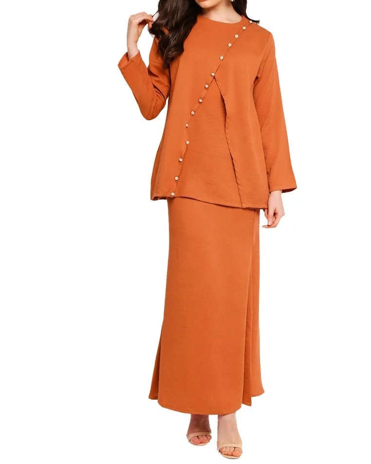 Trendy  Pearl Button Detail Baju Kurung For Women