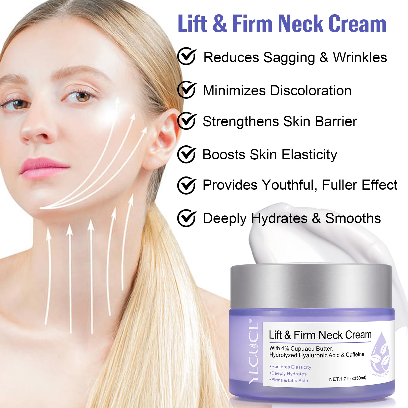Private Label Natural Organic Vegan Neck Lightening Cream Anti Wrinkle and Saggy Firming Neck Cream for Double Chin