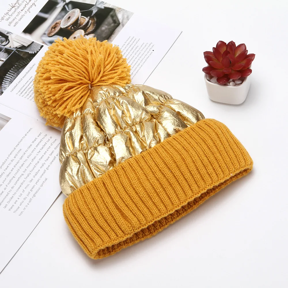 New Arrival Puffer Winter Warm Beanie Hats Knitted Thicken Acrylic Pompom Hats for Women Girls