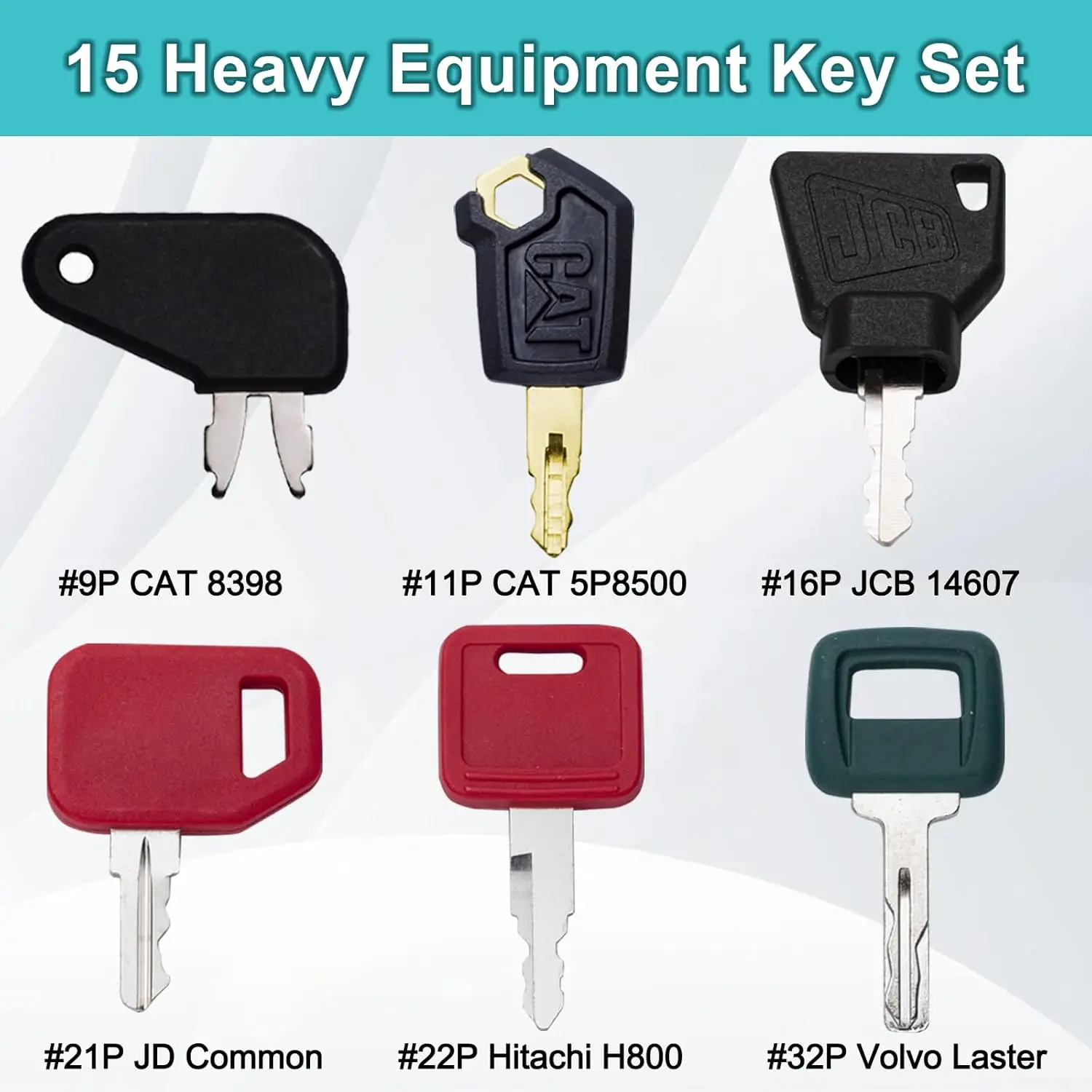 Heavy Equipment Universal Ignition Key Set - 15 Keys, Fits Excavators, Loaders & More